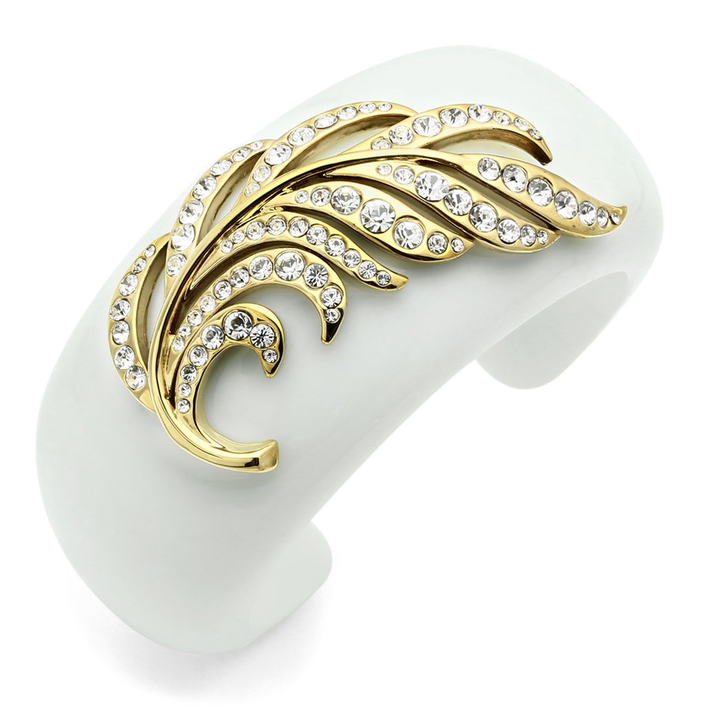 IP Gold(Ion Plating) Brass Bangle with Synthetic Synthetic Stone in White