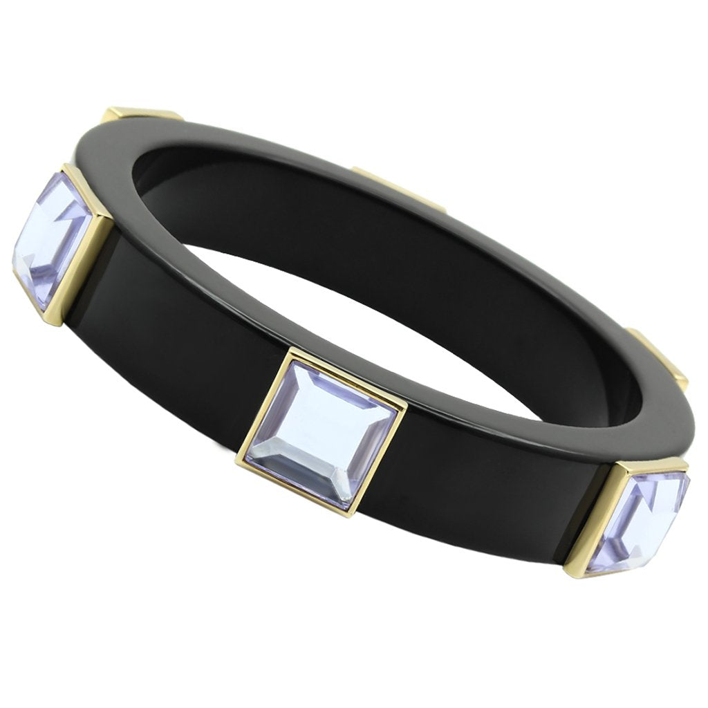 IP Gold(Ion Plating) Brass Bangle with Synthetic Acrylic in Light Amethyst
