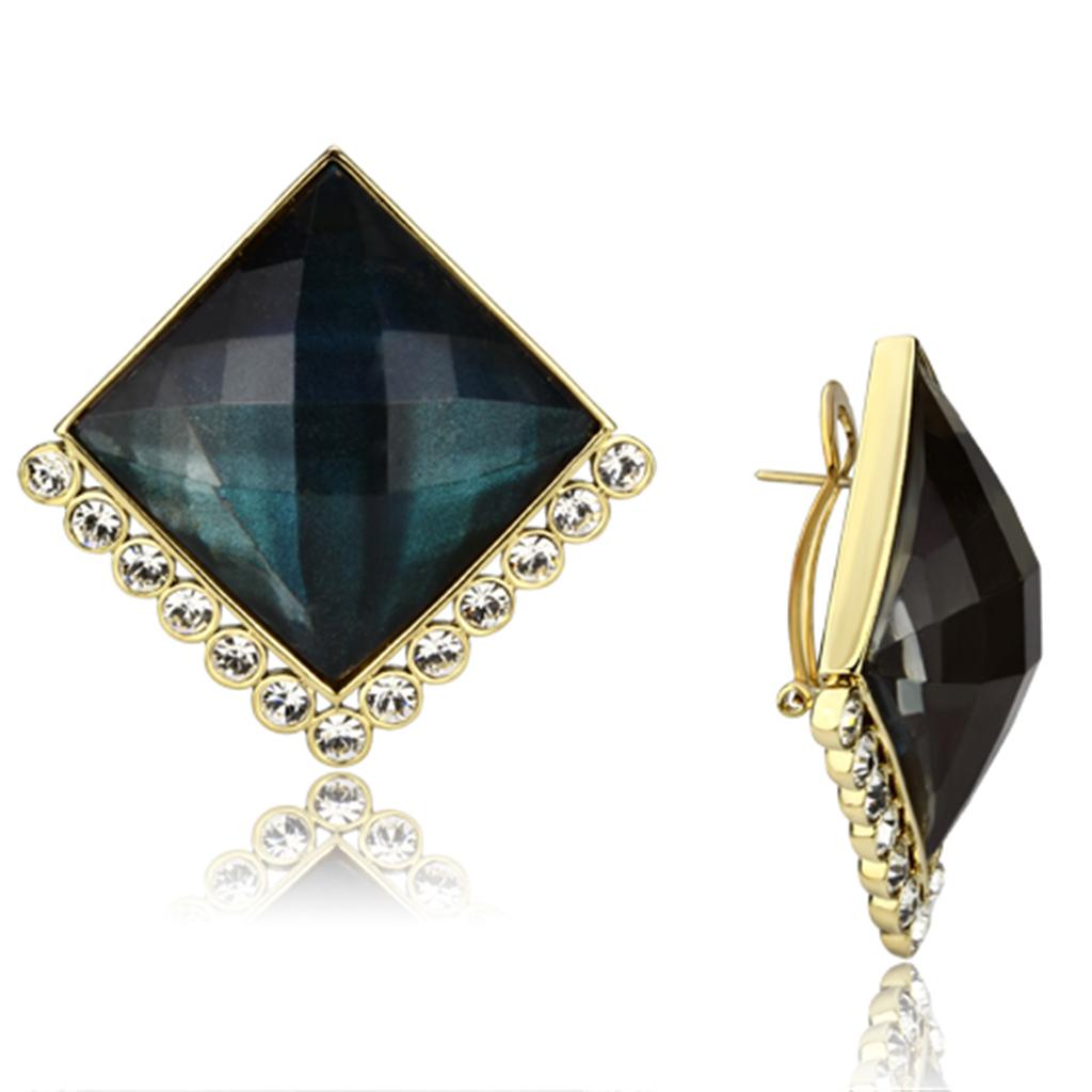 IP Gold(Ion Plating) Brass Earrings with Synthetic Synthetic Stone in Tanzanite