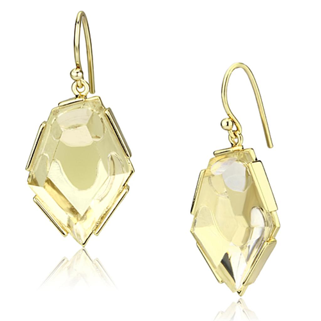 IP Gold(Ion Plating) Brass Earrings with Synthetic Synthetic Stone in Clear