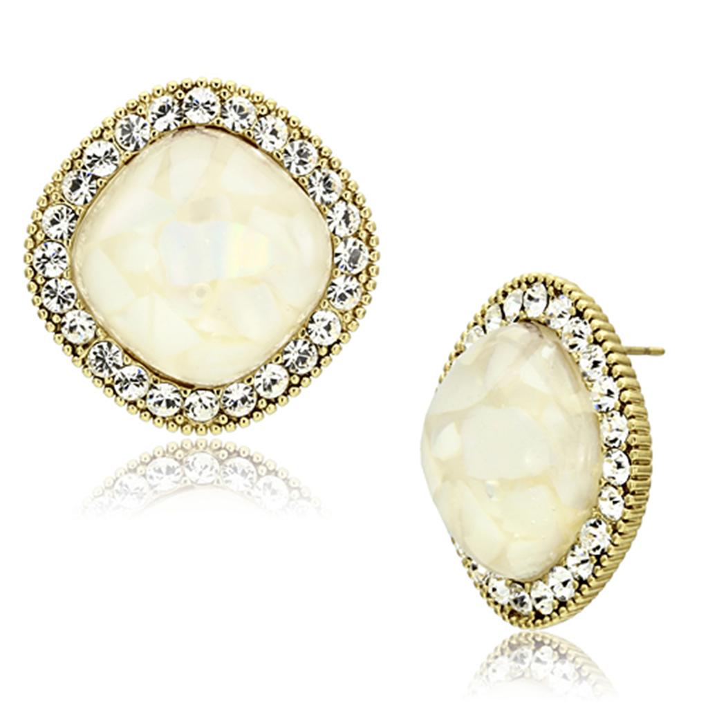IP Gold(Ion Plating) Brass Earrings with Precious Stone Conch in White