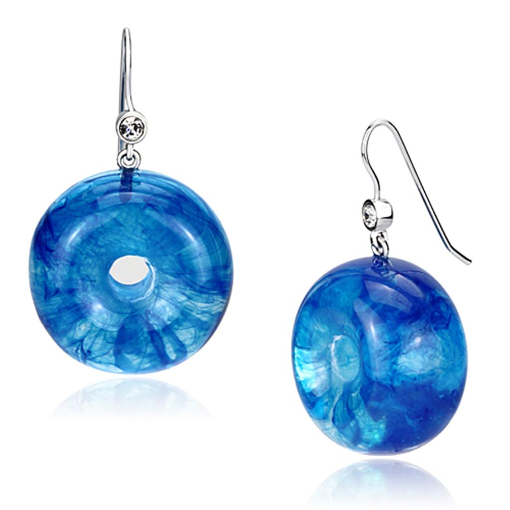 IP rhodium (PVD) Brass Earrings with Synthetic Synthetic Stone in Blue Topaz