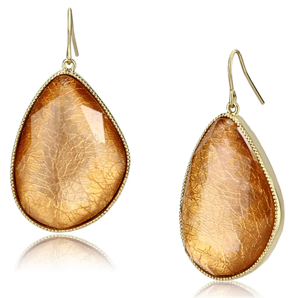 IP Gold(Ion Plating) Brass Earrings with Synthetic Synthetic Stone in Orange