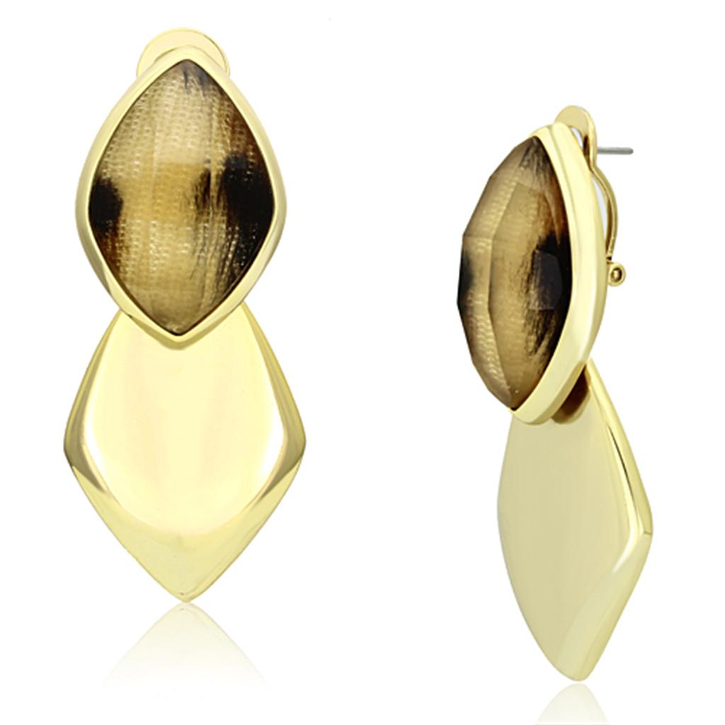 IP Gold(Ion Plating) Brass Earrings with Synthetic Synthetic Stone in Animal pattern