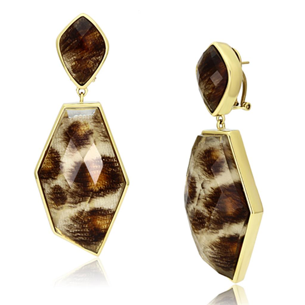 IP Gold(Ion Plating) Brass Earrings with Synthetic Synthetic Stone in Animal pattern
