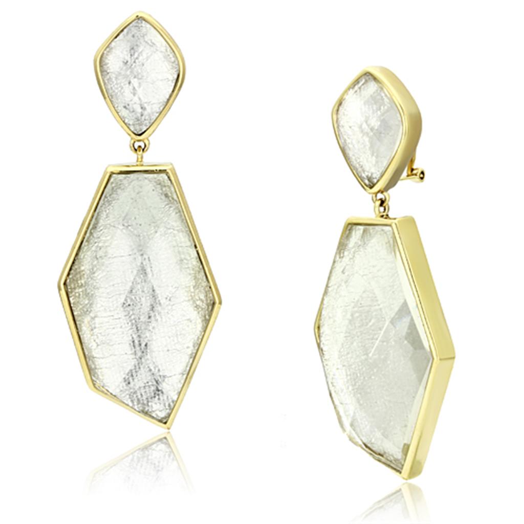 IP Gold(Ion Plating) Brass Earrings with Synthetic Synthetic Stone in White