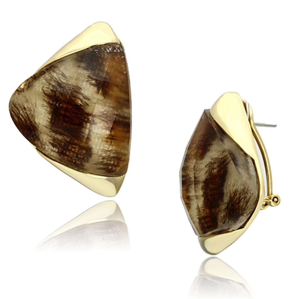 IP Gold(Ion Plating) Brass Earrings with Synthetic Synthetic Stone in Animal pattern
