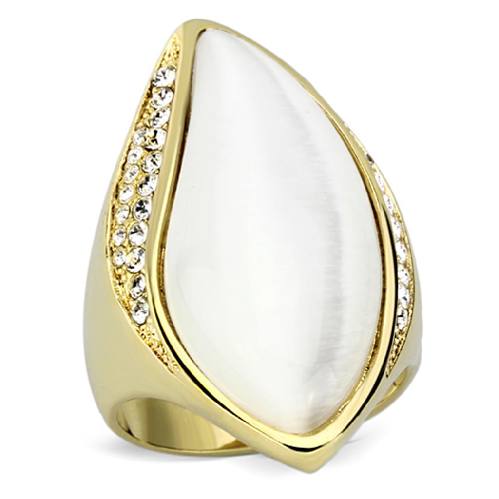 IP Gold(Ion Plating) Brass Ring with Synthetic Cat Eye in White