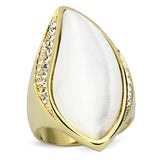 IP Gold(Ion Plating) Brass Ring with Synthetic Cat Eye in White