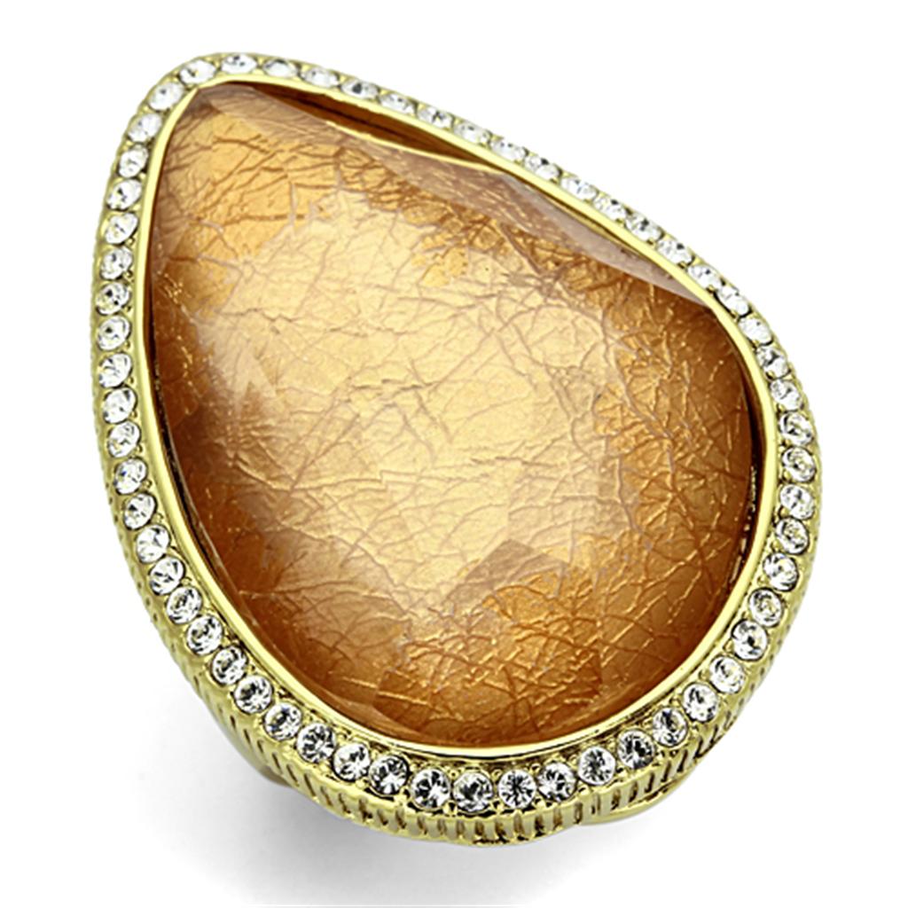 IP Gold(Ion Plating) Brass Ring with Synthetic Synthetic Stone in Orange