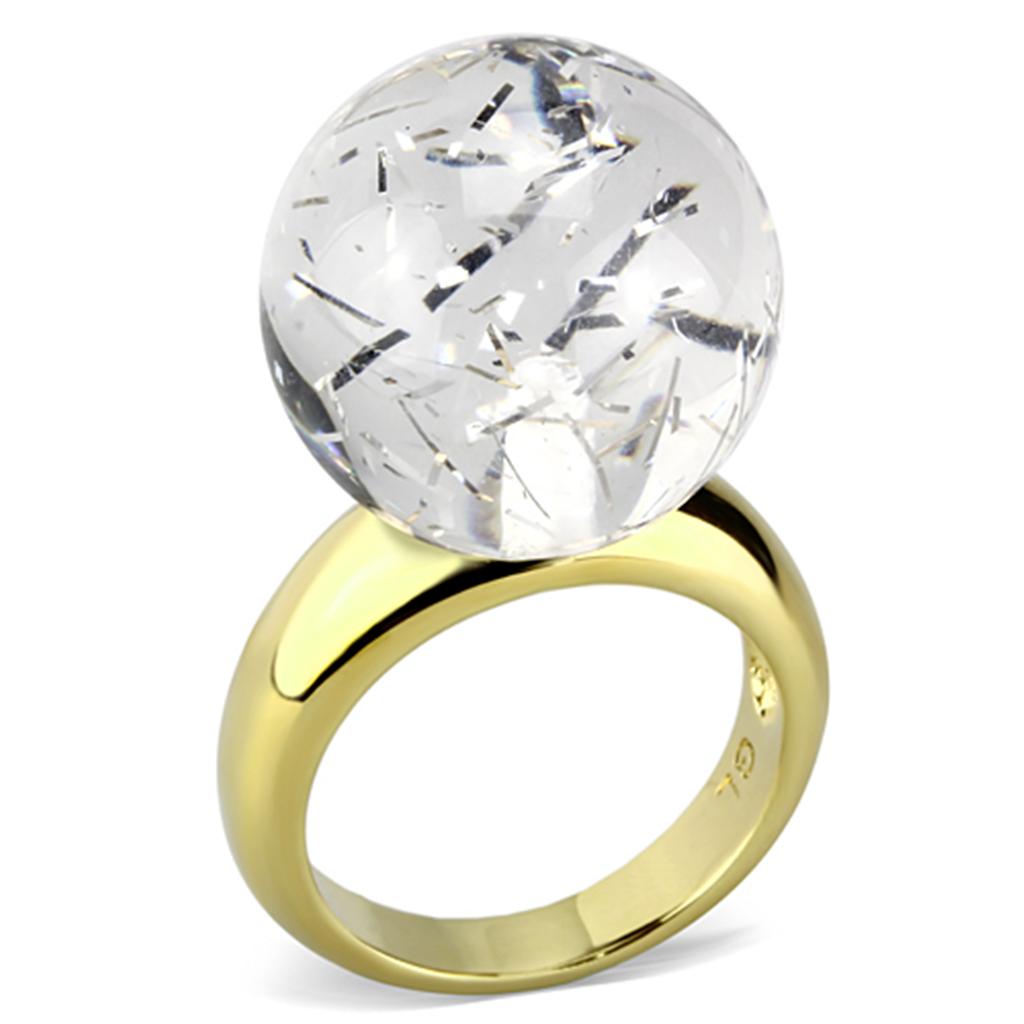 IP Gold(Ion Plating) Brass Ring with Synthetic Synthetic Stone in Clear