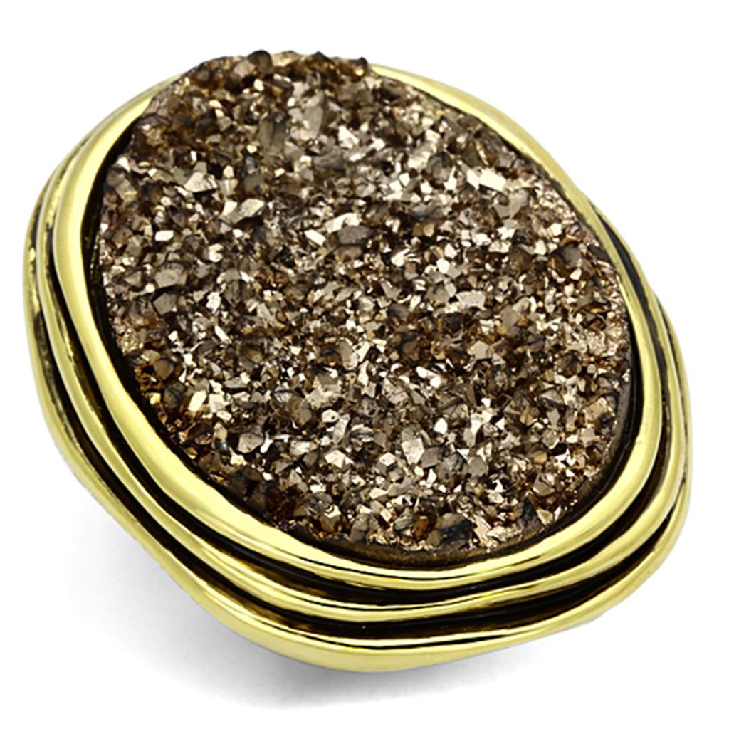 IP Gold(Ion Plating) Brass Ring with Synthetic Synthetic Stone in Champagne