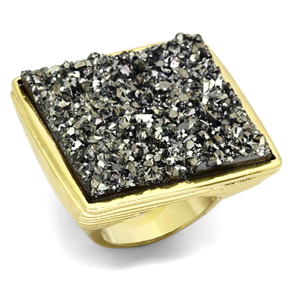 IP Gold(Ion Plating) Brass Ring with Synthetic Synthetic Stone in Jet