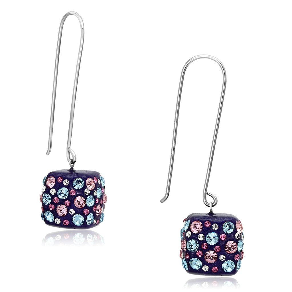 High polished (no plating) Stainless Steel Earrings with Top Grade Crystal  in Multi Color