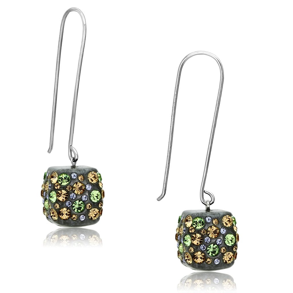 High polished (no plating) Stainless Steel Earrings with Top Grade Crystal  in Multi Color