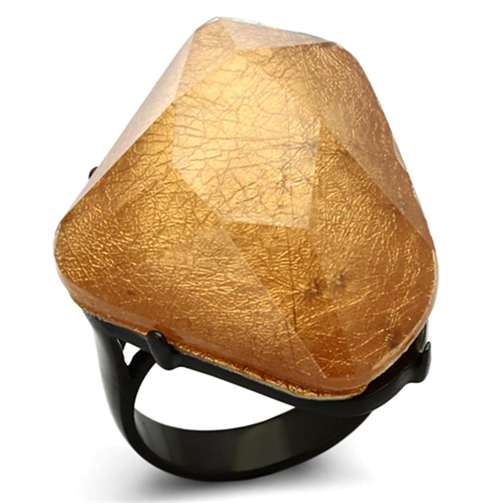 IP Black(Ion Plating) Stainless Steel Ring with Synthetic Synthetic Stone in Orange