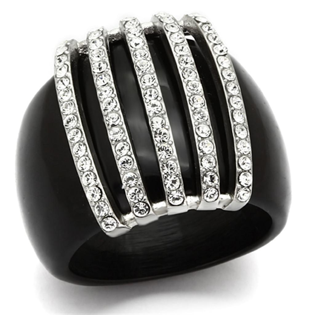 High polished (no plating) Stainless Steel Ring with Top Grade Crystal  in Clear