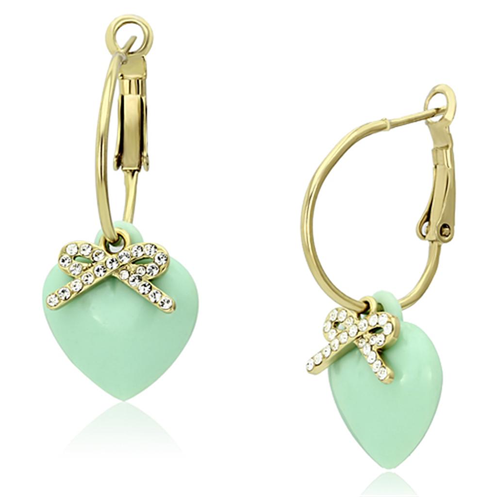 IP Gold(Ion Plating) Brass Earrings with Synthetic Synthetic Stone in Emerald