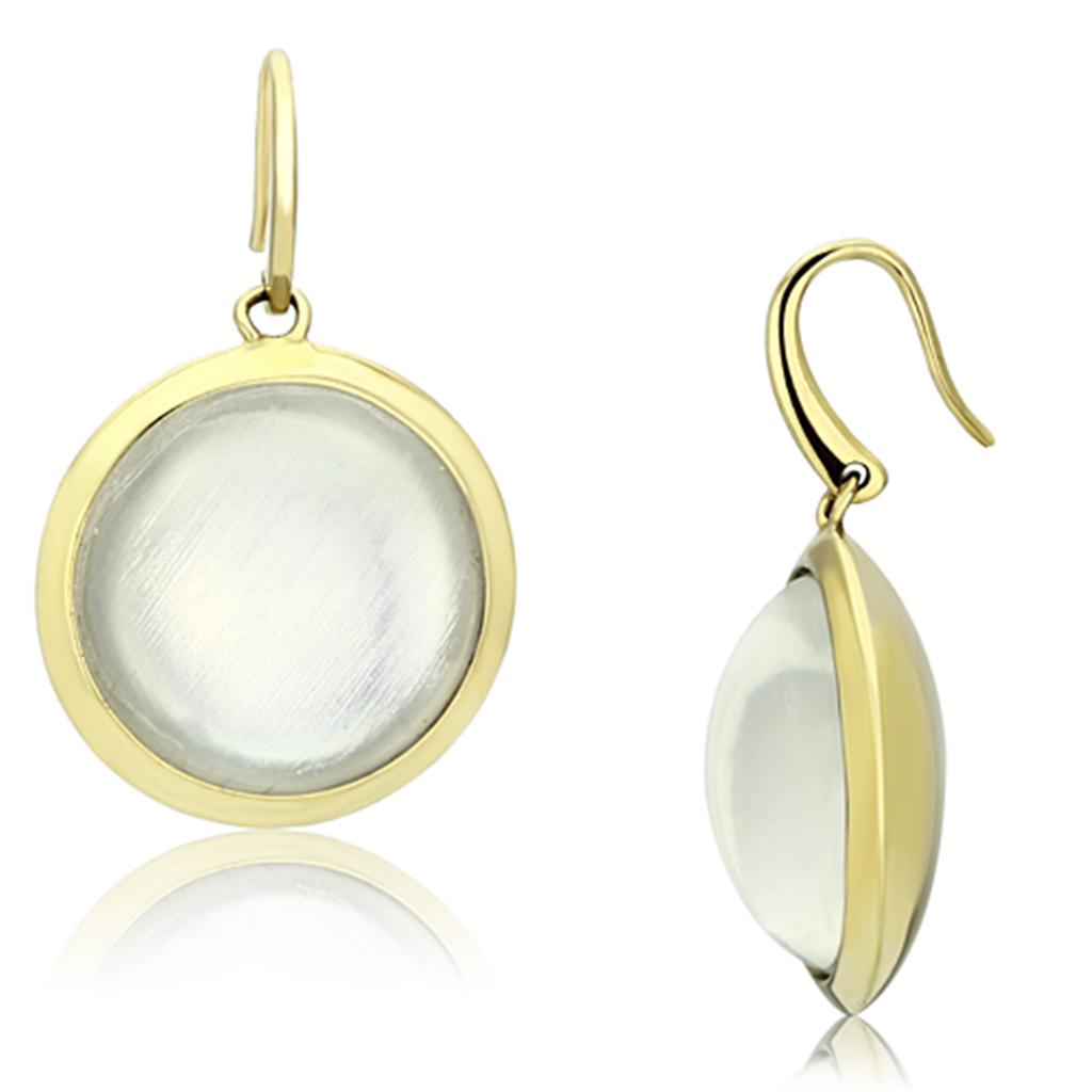 IP Gold(Ion Plating) Brass Earrings with Synthetic Synthetic Stone in Clear