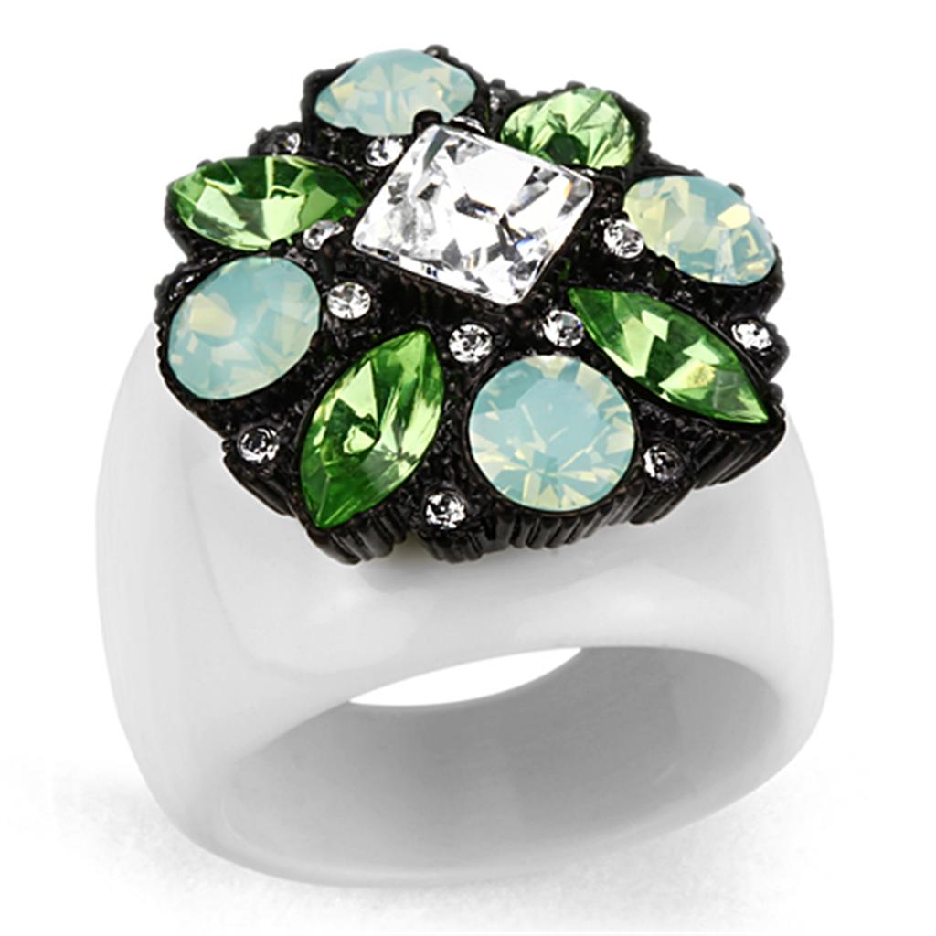 IP Black(Ion Plating) Brass Ring with Top Grade Crystal  in Clear