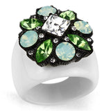 IP Black(Ion Plating) Brass Ring with Top Grade Crystal  in Clear