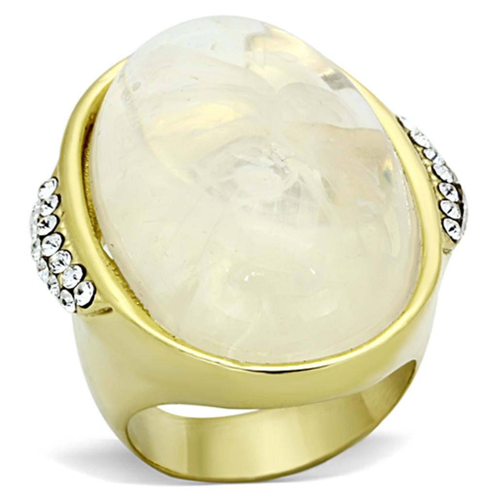 IP Gold(Ion Plating) Stainless Steel Ring with Synthetic Synthetic Stone in Clear