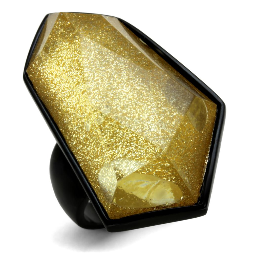 IP Black(Ion Plating) Stainless Steel Ring with Synthetic Synthetic Stone in Citrine Yellow